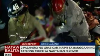 2 pasahero ng Grab Automobile naipit sa banggaan ng tatlong truck sa nagtahan Flyover