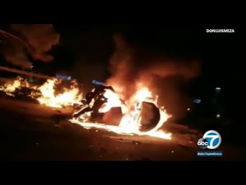 2 killed in fiery rupture possibly ended in by twin carriageway racing in Palmdale | ABC7