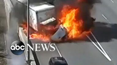 Driver survives fiery break on motorway
