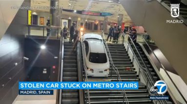 Video: Stolen vehicle by man who examined sure for cocaine gets stuck on metro stairs in Madrid l ABC7