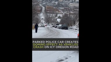 Parked police automobile creates domino get as autos smash on chilly Oregon avenue