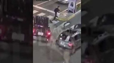 Girl narrowly avoids being hit by crashing vehicles #shorts