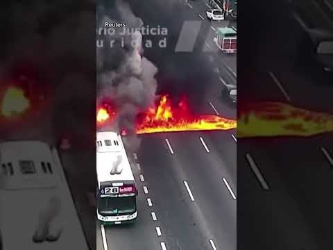 Passengers urge for their lives, vehicles force via flames after bus catches fireplace #shorts