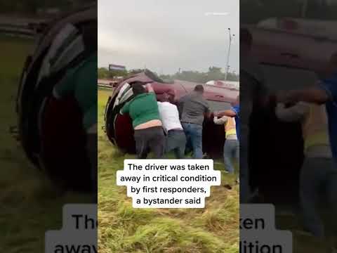 Strangers Work Together To Rescue A Driver In A Automobile That Flipped Off A #SanAntonio Toll road
