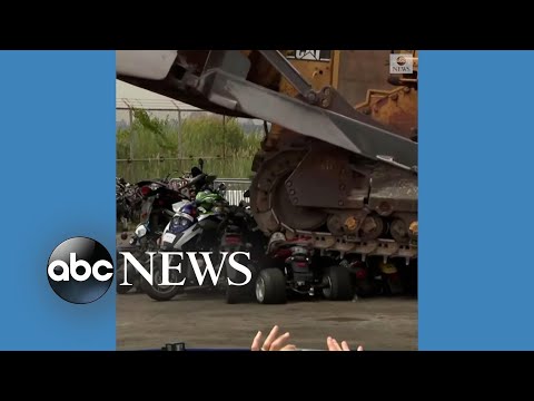 Illegal dust bikes destroyed by NYPD bulldozer