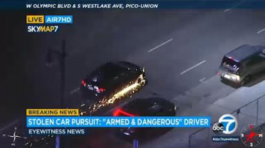 FULL CHASE: Sparks fly as LAPD chases GTA suspect riding on shredded tires