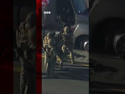 Moment Swat crew tears delivery lorry to arrest driver. #Shorts #Swat #US #Texas #BBCNews