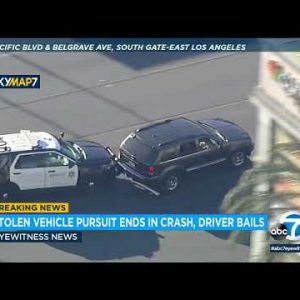 Wild hurry: LASD pursuit continues after PIT maneuver, driver escapes after smash in DTLA | ABC7