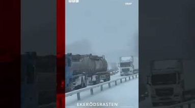 Of us had been trapped in 1,000 vehicles in snow for more than 24 hours in Sweden. #Shorts #BBCNews