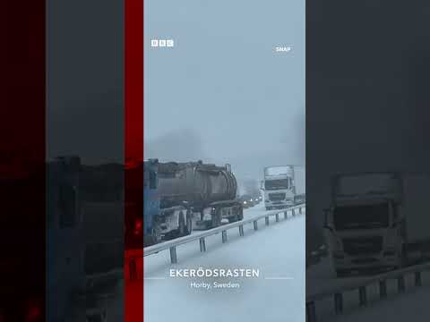 Of us had been trapped in 1,000 vehicles in snow for more than 24 hours in Sweden. #Shorts #BBCNews