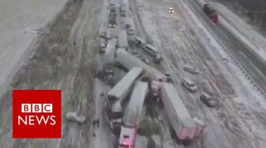 Drone pictures presentations dual carriageway pile-up – BBC News