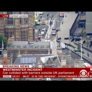 Automobile crashes into gate of U.K. parliament in London