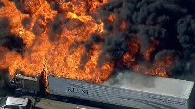 Autos engulfed in flames on California Motorway