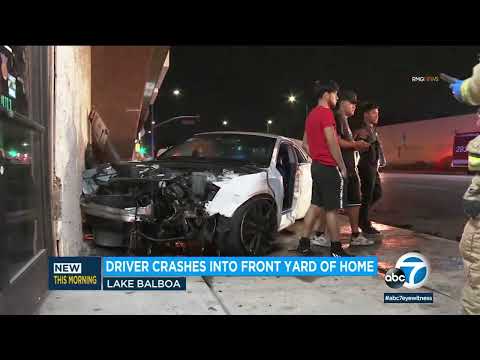 Ford Expedition finally ends up in entrance yard after hitting 5 cars, 2 motorcycles, energy poles | ABC7