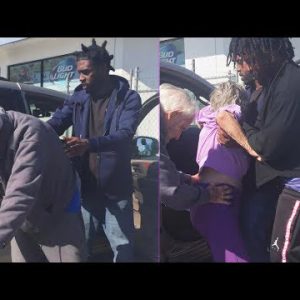 3 Males Encourage Elderly Couple Into Car in Touching Moment