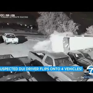 Video: Inebriated driver comes off facet twin carriageway and flips onto a couple of autos at automobile restore store in Texas