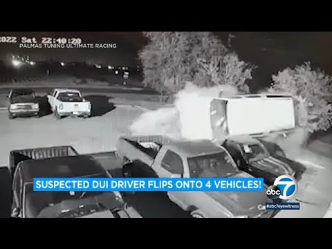 Video: Inebriated driver comes off facet twin carriageway and flips onto a couple of autos at automobile restore store in Texas