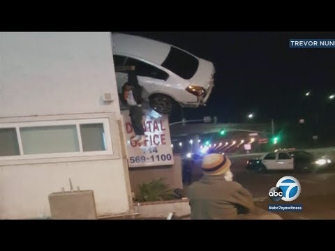 Car flies into 2nd story of Orange County constructing | ABC7