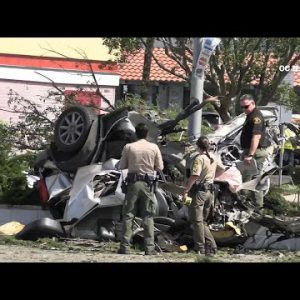 Father, daughter killed when car shears fire hydrant, slams into pole in La Mirada | ABC7