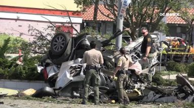 Father, daughter killed when car shears fire hydrant, slams into pole in La Mirada | ABC7