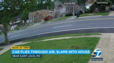 Video captures moment out-of-administration car flies thru air, slams into residence