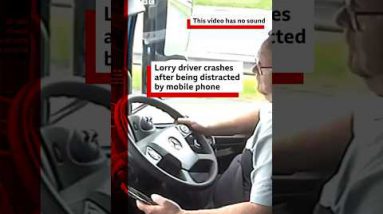 Lorry driver crashes after being distracted by phone. #Wales #Dashcam #BBCNews