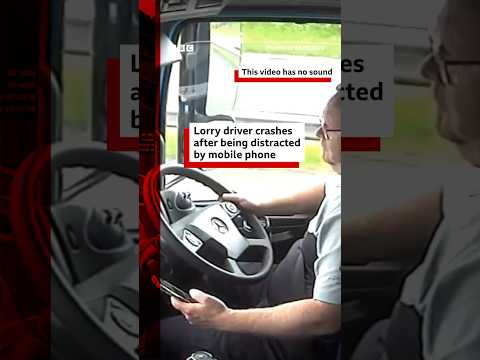 Lorry driver crashes after being distracted by phone. #Wales #Dashcam #BBCNews