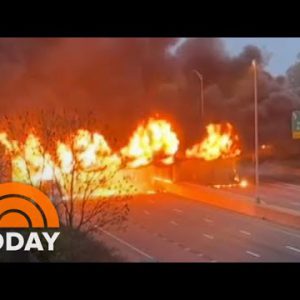 Stretch of I-95 in Connecticut remains closed after fiery rupture