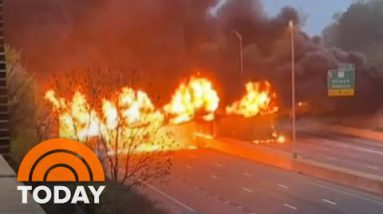 Stretch of I-95 in Connecticut remains closed after fiery rupture