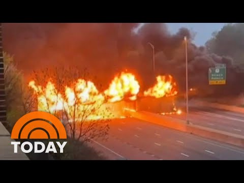 Stretch of I-95 in Connecticut remains closed after fiery rupture