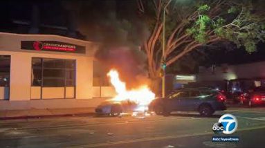 Automobile goes up in flames while dozens of other vehicles support up visitors after Oakland twin carriageway takeover