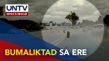 Kotse, umikot sa ere matapos tamaan ng natanggal na gulong ng katabing sasakyan