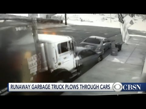 Rubbish truck rams into parked automobiles in Pennsylvania