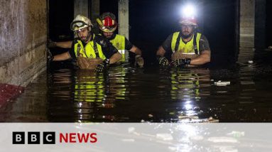 Torrential rains hit Spain as troops look for added flood victims in Valencia | BBC News